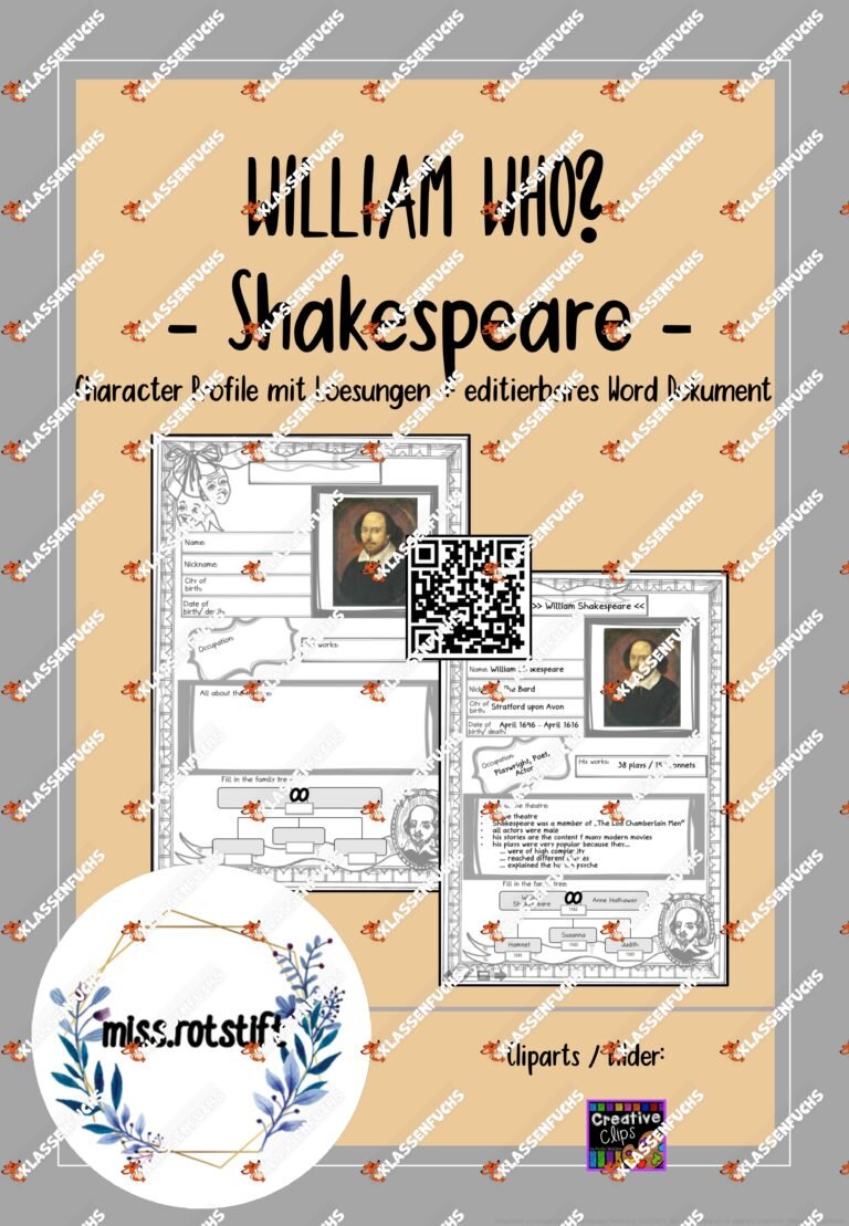 Introducing Shakespeare – character profile – Steckbrief – Englischunterricht